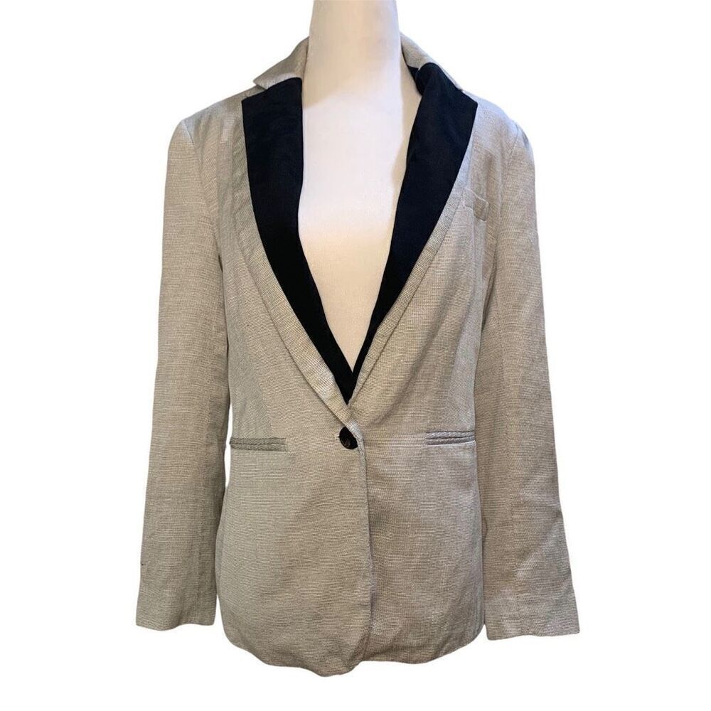 Veronica Beard Dickey Jacket Linen Blend Collared Suit Blazer Size 1 Grey